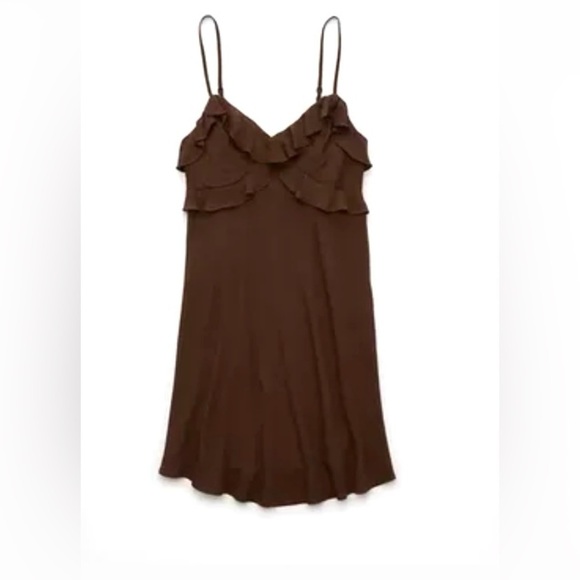 NWT American Eagle Outfitters Brown Ruffle Mini Dress Size L - Picture 4 of 10